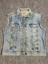VTG Denim Vest Mens Large Cutoff Thrash Punk Trucker Jacket Patch Grunge