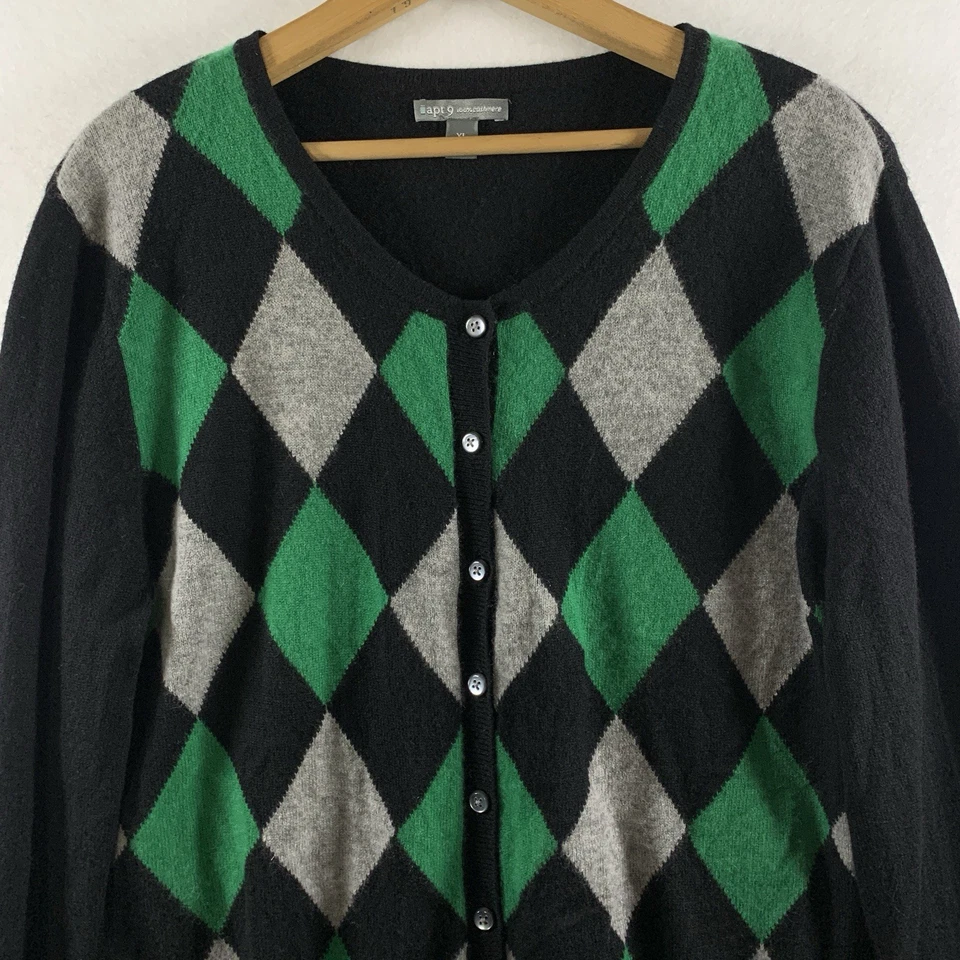 Женщин кашемир Argyle кардиган свитер XL резинке старые деньги Ivy League опрятный - Изображение 2 из 4