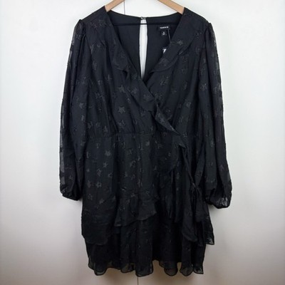 Torrid Mini Clip Star Surplice Ruffle Mini Dress Black Silver Long Sleeve NEW 3X