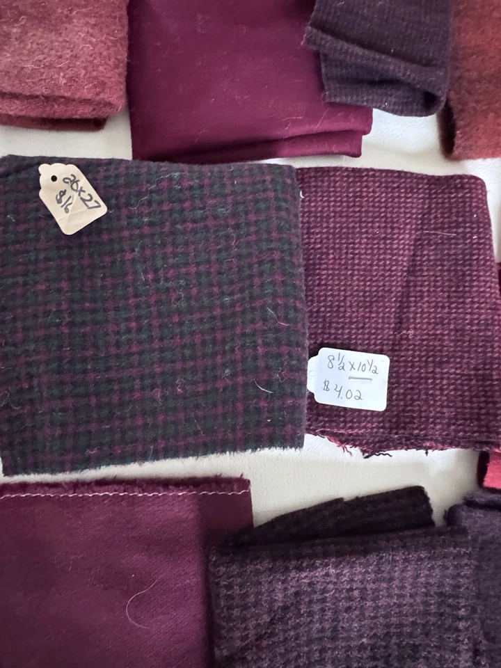 Felted Wool Red Fabric Primitive Applique Rugs LARGE LOT Plaid Craft - Image 4 of 4