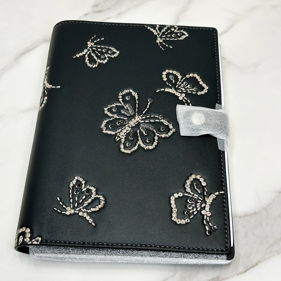 Coach Butterfly Black Leather Notebook NWT 2025 Silver Embossed CCF42 Sold Out - Image 3 of 4