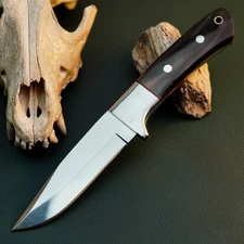 Gift-Ready 8.7" Damascus / Steel Knife Full Tang Hunt it Hunt + Leather Sheath