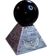 Egyptian Pyramid Ornate Hieroglyphs Sphere Crystal Ball Display Stand