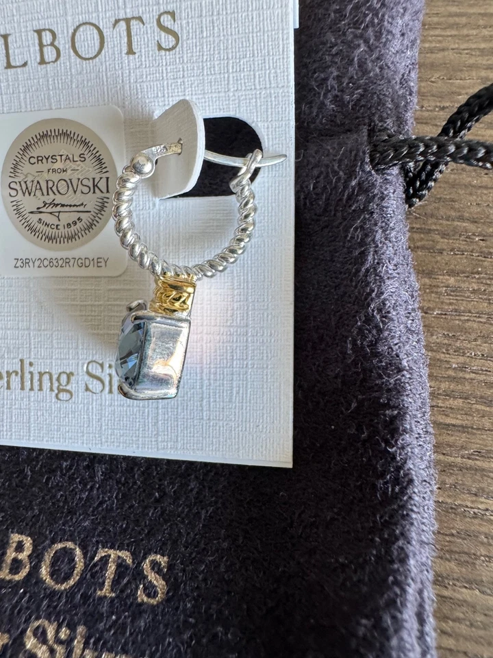 Pendientes Talbot Inc Plata Esterlina Cristal Swarovski Tono Dorado .925 Nuevos con Etiquetas Foto 3 de 3