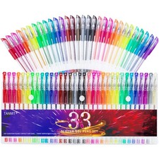 TANMIT Glitter Gel Pens, 33 Colors Neon Glitter Pens Set Gel Art Markers with 40