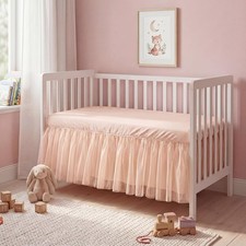 Pink Lace Crib Bed Skirts Double Layer Nursery Toddler Dust Ruffle Bedskirts