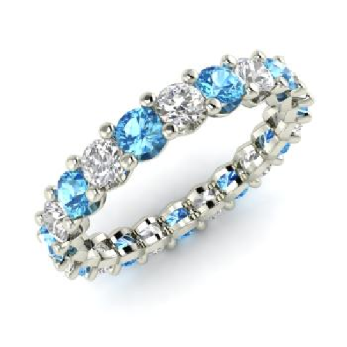 2.54 Ct Natural Blue Topaz Diamond Engagement Eternity Band 14K Solid White Gold