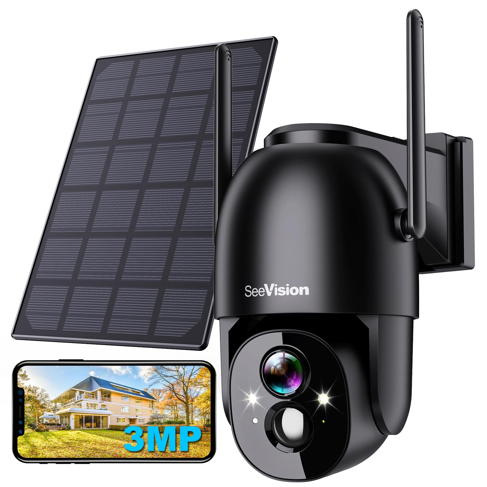 Solar Security Cameras Wireless Outdoor, 2K Battery Powered PTZ WiFi 3MP Secu...