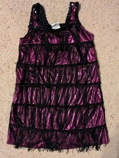 Girls Flapper Costume Dress M 6 8 Purple Black Roaring 1920s Halloween Outfit