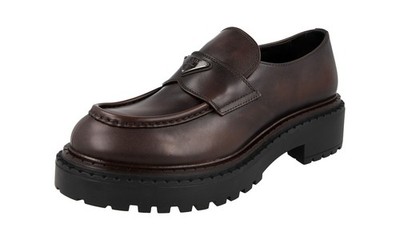 PRADA Leather Double Chocolate Loafer - 2DE148 - Brown - NEW | eBay
