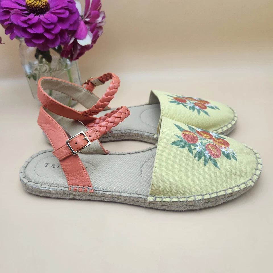TALBOTS Alpargatas Eslinga Espalda Amarillo Bordado Floral Sandalias Mujer Talla 6.5 Foto 2 de 4