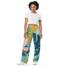 Tropical Abstract Wide Pants Women's Jersey Elastic Waist Pockets Floral Print