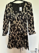 Black Dress Ladies smart Black & Ecru Abstract A-Line Sz 10 RRP£29.99 FREE POST