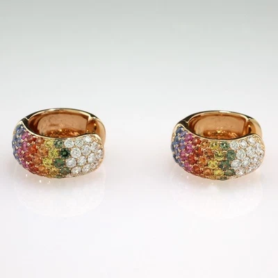 Traumhaft schöne Rainbow-Saphir-Creolen mit Brillanten 750er Roségold neu - Bild 1 von 4