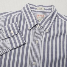 J.Crew Shirt Mens Medium Blue White Stripe Broken-In Oxford Slim Organic Cotton
