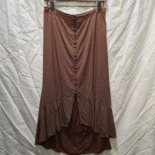 Abercrombie Fitch Skirt Medium Brown White Polka Dot Button Front High Low Hem