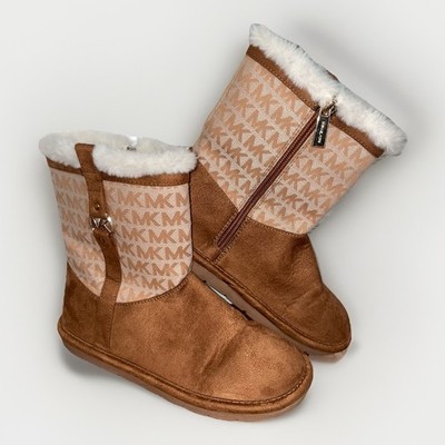 Michael Kors MK Logo Print Winter Boots Faux Fur Zip Up Girl s Size: 3