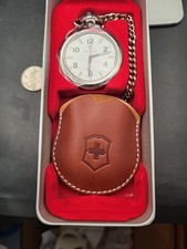 Victorinox Swiss Army Silver Chain Tone Quartz 44mm Pocket Watch
