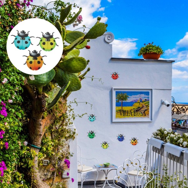  3 Piezas Adornos de Jardín Exterior Colgante Arte de Pared Decoración Ladybug Decoración