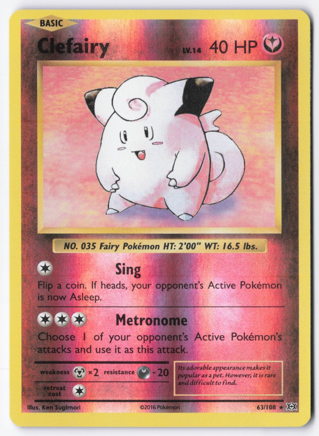 Clefairy Reverse Holo Holo Rare XY - Evolutions 63/108 NM