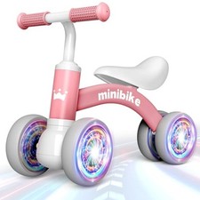 Baby Balance Bike 1 2 Year Old, 4 Wheels Lighting Ride On Toys for