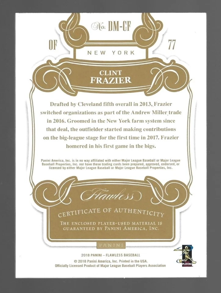 Clint Frazier 2018 Panini Flawless Dual Relics Patches 1/5 💲 - Imagem 3 de 3