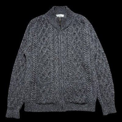 Herren Aran Crafts Pullover mit durchgehendem Reißverschluss Größe Small Wolle grau grob hergestellt in Irland