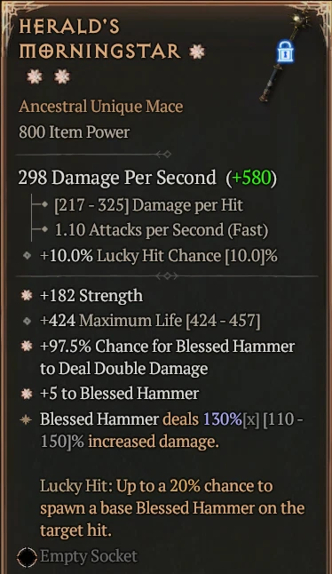 💥DIABLO 4💥SEASON 11💥Paladin Mace💥Herald's Morningstar 3GA Str + DD + BH