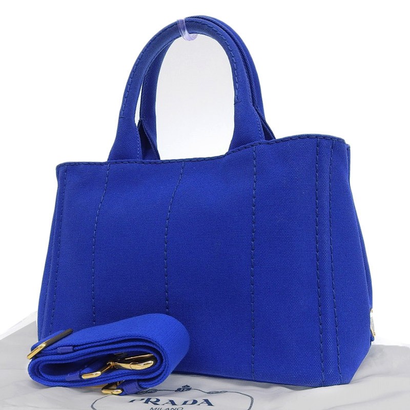 PRADA Canapa 2WAY Bag Handbag Shoulder Bag Canvas Blue Used  OB2374 from japan thumbnail 2