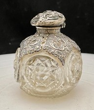1909 UK BIRMINGHAM LEVI & SALAMAN CUT CRYSTAL BOTTLE, STERLING SILVER CAP, 3