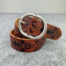 VTG Lucky Brand Belt Womens 32 Leather Floral BURUR 318 Boho Silver Tone Brass