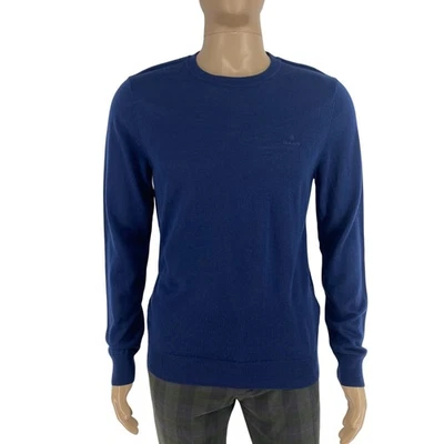 Gant Homme Bleu Marine Pull Col Rond 100% Laine Taille M - Photo 1/4