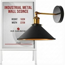 LEDSone Industrial Metal Wall Sconce, Black & Gold Wall Light with E27 Bulb Hold