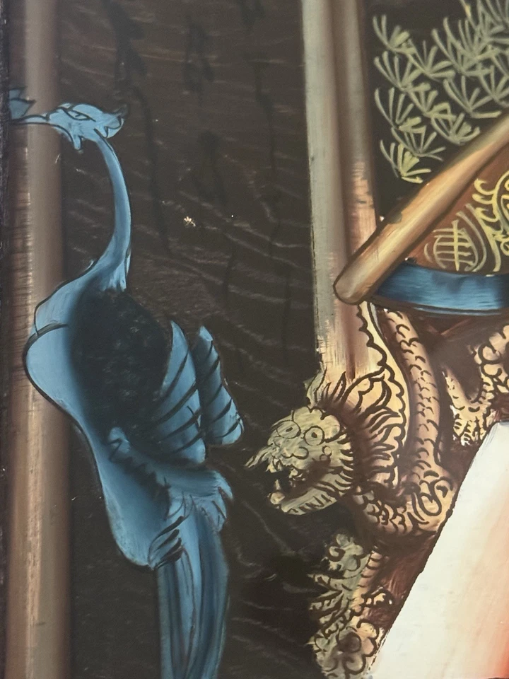 Antiga imperatriz chinesa com pintura de vidro reverso de pavões emoldurada 17,25 x 23,5” - Imagem 3 de 4