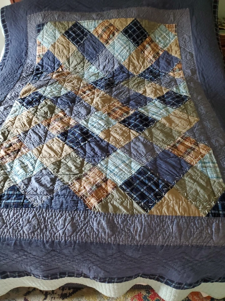 Manta de retazos de mezclilla pesada Woolrich cabina 63" x 86" cabaña usada en excelente estado  Foto 2 de 4