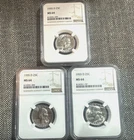 1955-D WASHINGTON 25C NCG MS 64 LOT OF 3 COINS