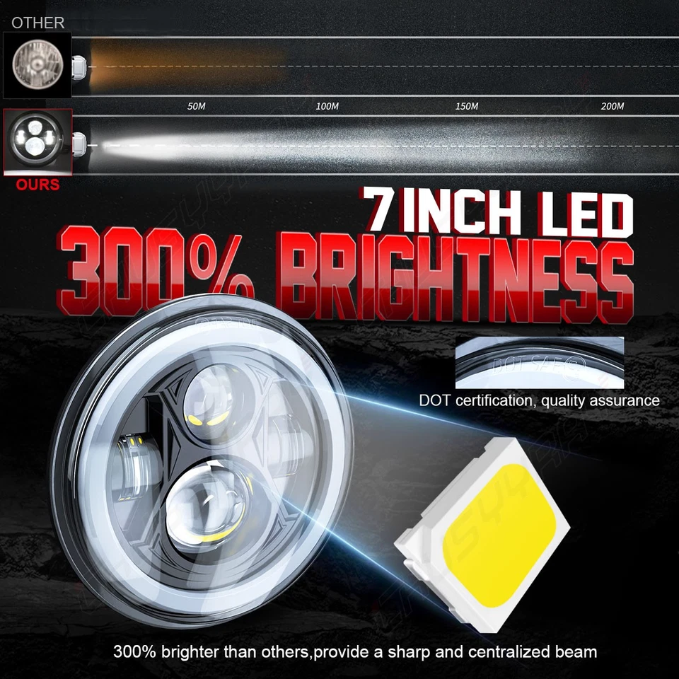 Newest For Dodge 1971-1978 B100 B200 B300 Van Pair 7" Round LED Headlights - Image 4 of 4