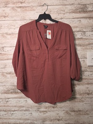 Torrid Harper Top Womens 2X Wild Ginger Georgette 3/4 Sleeve Blouse Preppy NWT