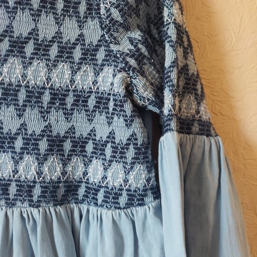 Asos Denim Maternity Chambray Mini Dress Smocked Bell Sleeve NEW Sz 12 - Afbeelding 3 van 10