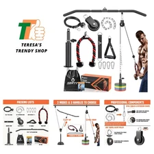 Cable Pulley System Gym, Power Rack Pulley Attachment with 2-in-1 LAT Pull Do...