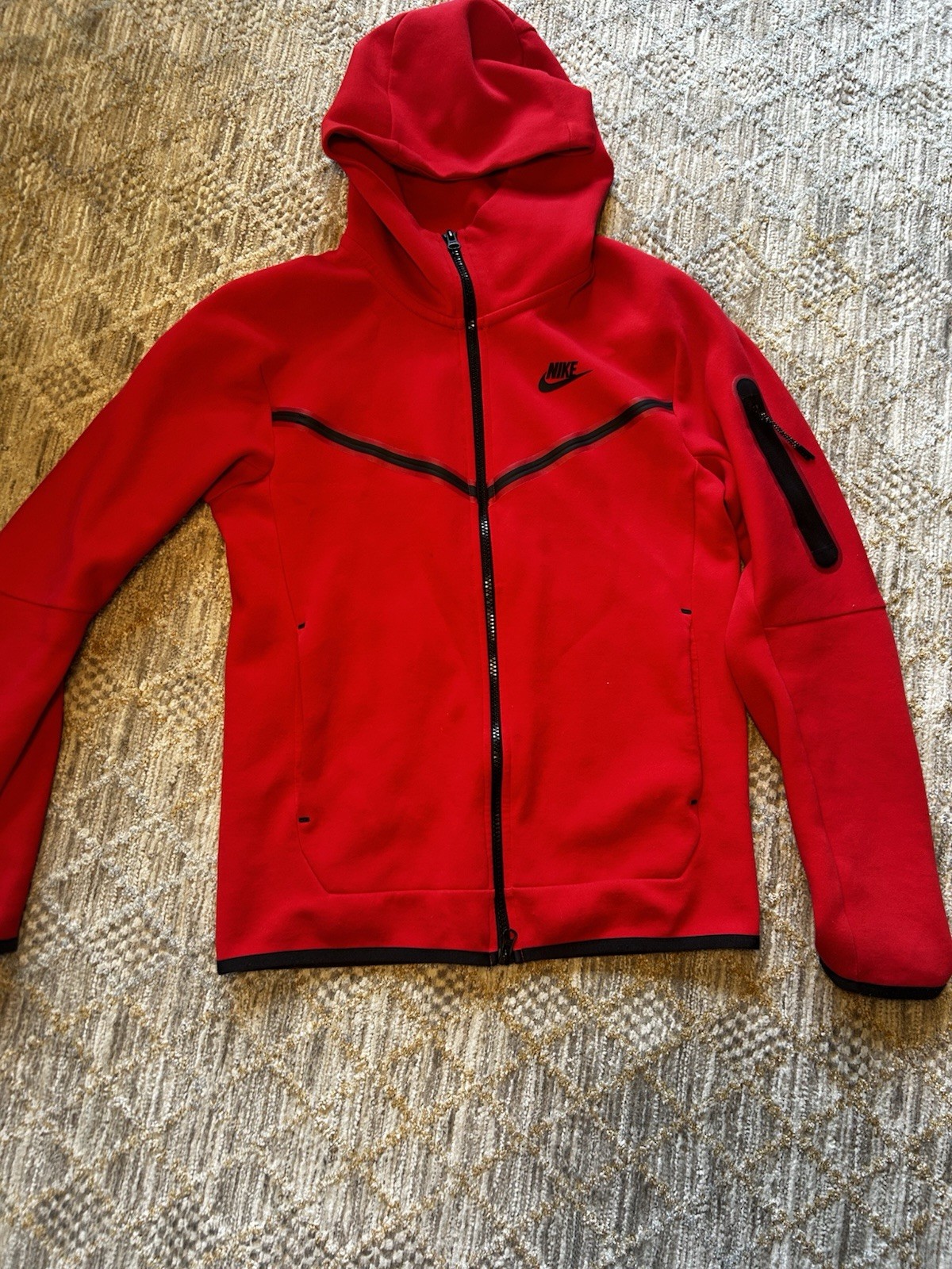 Nike Red Full Zip Fleece Hoodie Men's XS Long Sleeve High Neck