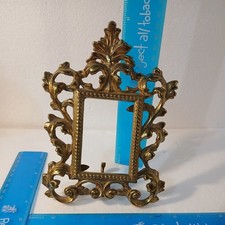 Vtg Antique Rococo Ornate Heavy Brass Easel back picture frame photo No Glass
