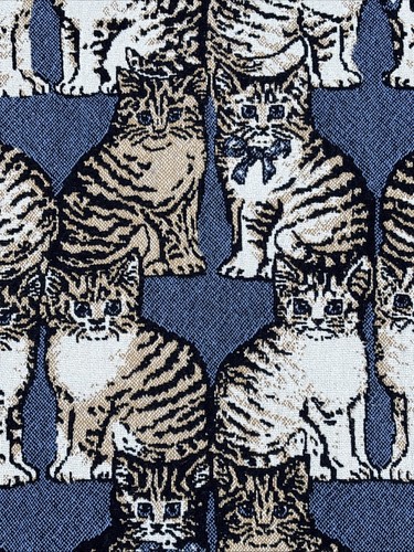 Cats Woven Fringed Tapestry Throw Blanket Blue Yellow 46”x68” Heavy - Picture 3 of 10