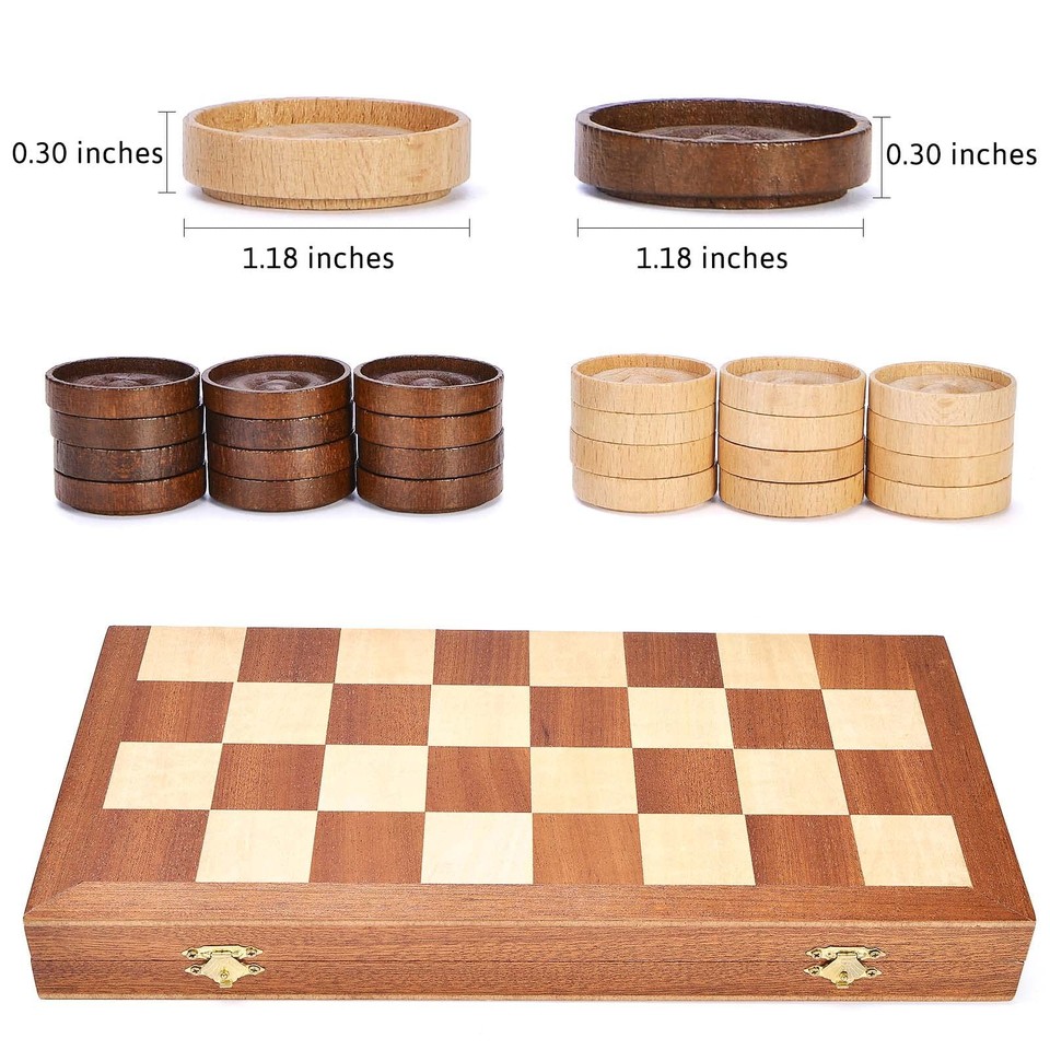 14inch Checkers Folding Wooden Game Set, 8x8 Classic Checkerboard ...