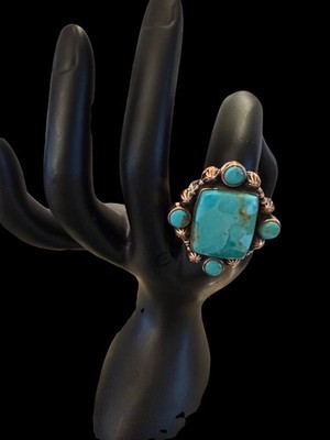 NWOT Artisan Crafted Mohave Turquoise Copper Statement Ring Adj Boho Southwest