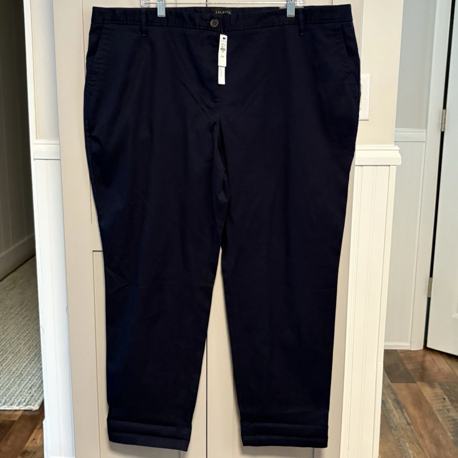 NWT Talbots Relaxed Chino Women Size 20W Navy Blue Cotton Blend Ankle Pants Prep