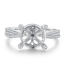 Round 10mm Round Cut Semi Mount Setting Natural Diamond Ring Sterling Silver