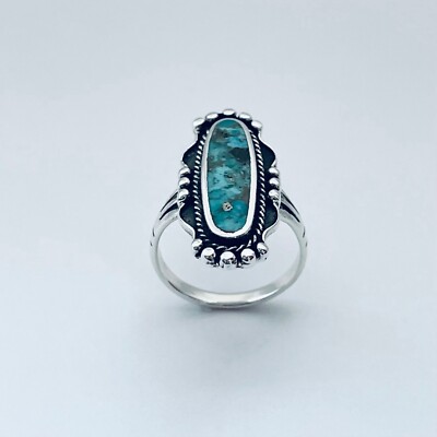 Sterling Silver Large Oval Genuine Turquoise Ring, Stone