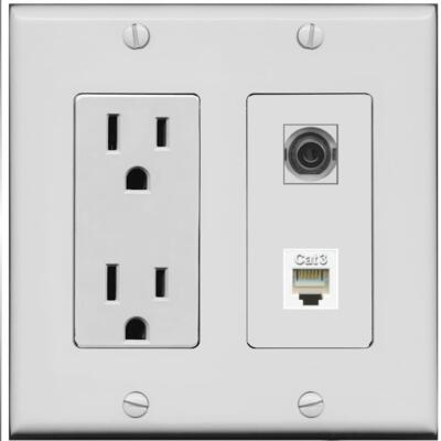 RiteAV 15 Amp Power Outlet and 3.5mm PHONE Wall Plate [Gray]