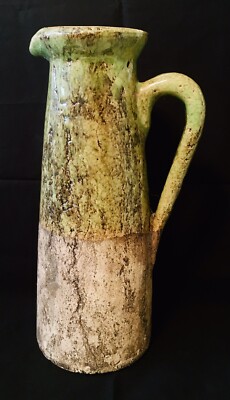 Handmade, 11'' Rustic Glazed, Terra Cotta Pitcher - Statement Decorator Vase